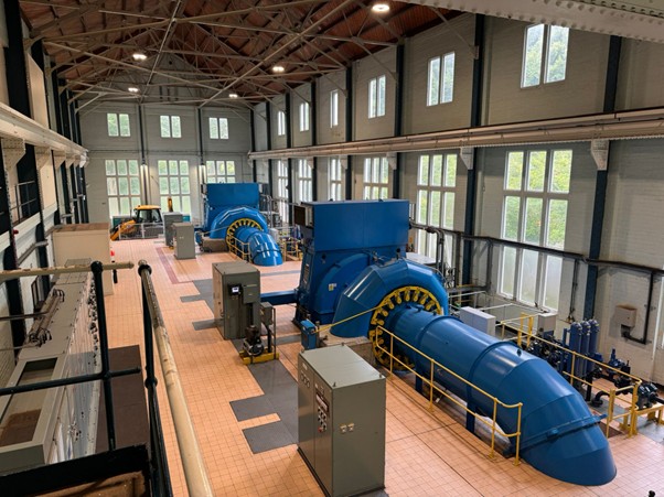 Image: Inside the turbine hall at the Maentwrog Hydro-electric power station in North Wales